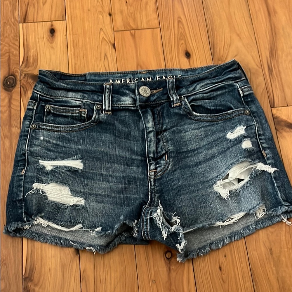 American Eagle Outfitters Blue Distressed Jean Shorts